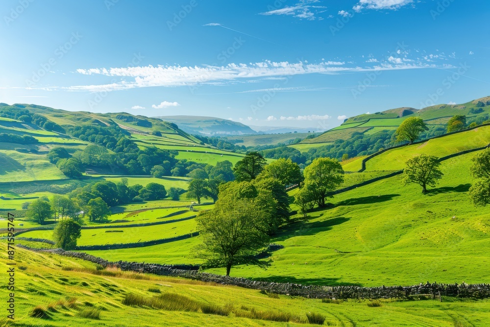 serene rolling countryside with a farm in the morning light serene rolling countryside with a farm in the morning light
