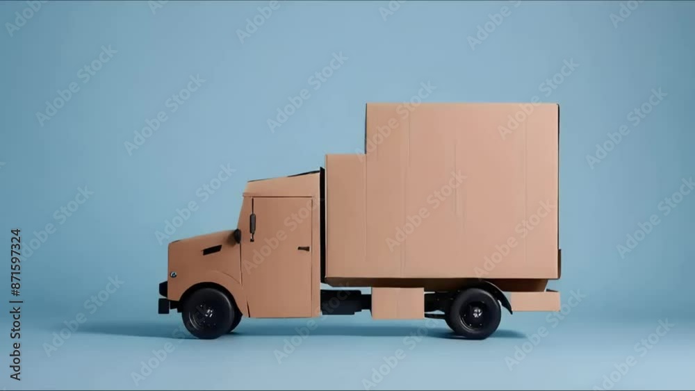 Minimalist Cardboard Model Truck Against Clean Blue Background Minimalist Cardboard Model Truck Against Clean Blue Background