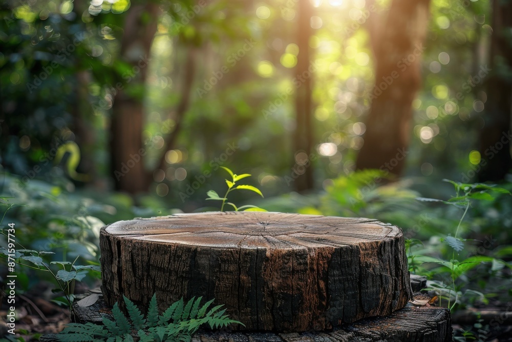 A large log sits in the middle of a forest A large log sits in the middle of a forest