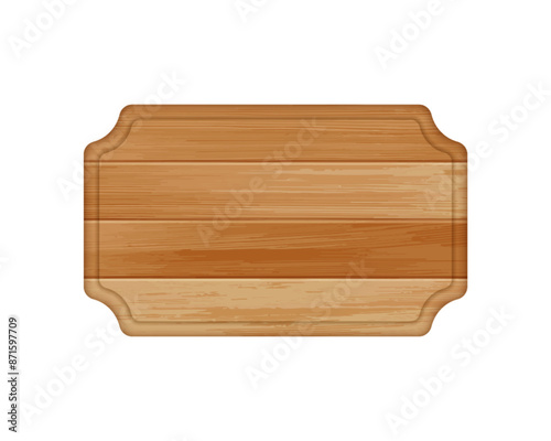 Vector realistic brown wooden rectangle plaque. Wood texture signboard isolated on white background. 3d empty aged wooden frame for game sign, natural timber banner, menu, vintage message.