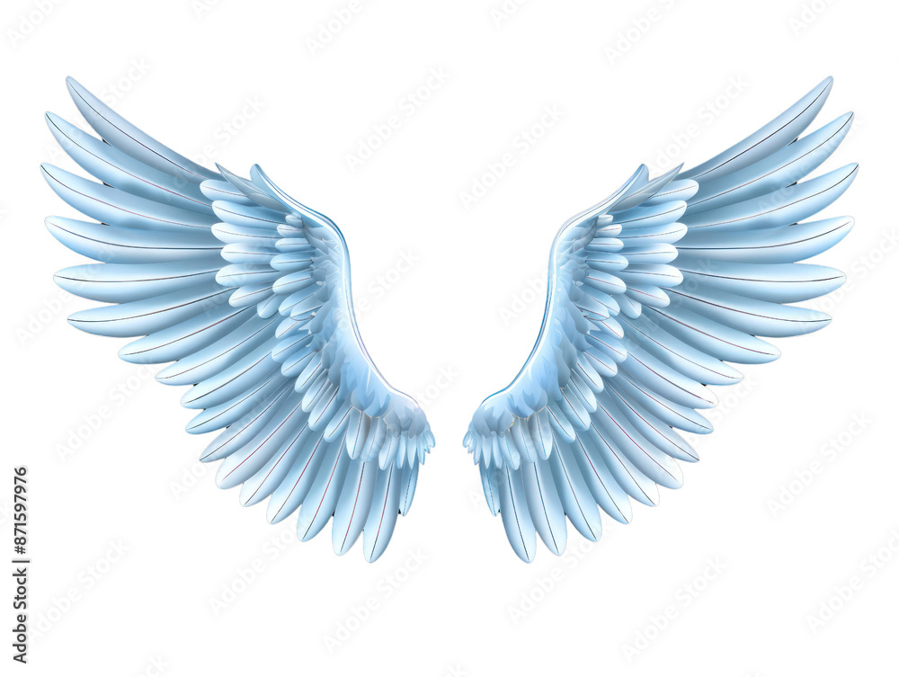 Naklejka premium A pair of large, blue angel wings spread against a transparent background. PNG