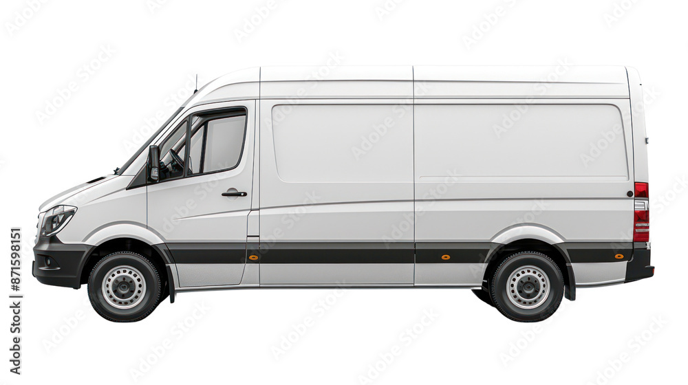White cargo van on transparent background. PNG. Side view White cargo van on transparent background. PNG. Side view