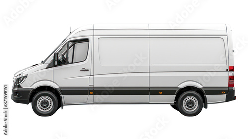 White cargo van on transparent background. PNG. Side view