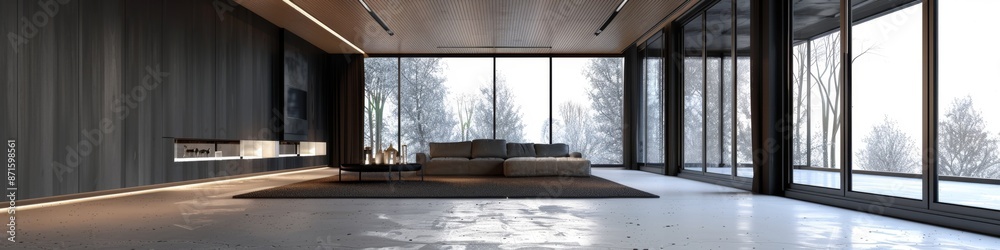 Fototapeta premium Sleek Minimalist Architecture with Glass Facades in Modern Office Building, Showcasing Bright and Professional Work Environment in High-Resolution AI-Generated Wallpaper