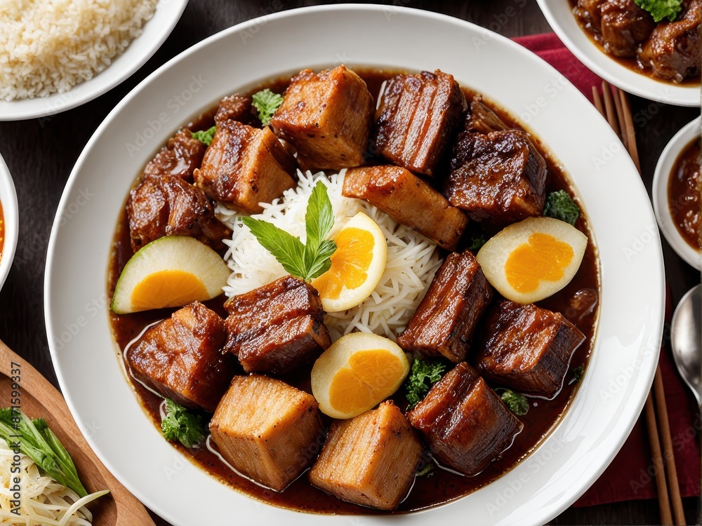 Adobo Delights: Savory stews simmering - a delicious adventure into Filipino comfort food. generative AI Adobo Delights: Savory stews simmering - a delicious adventure into Filipino comfort food. generative AI