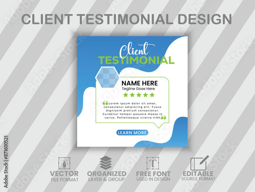 Client feedback or customer testimonial social media post design template