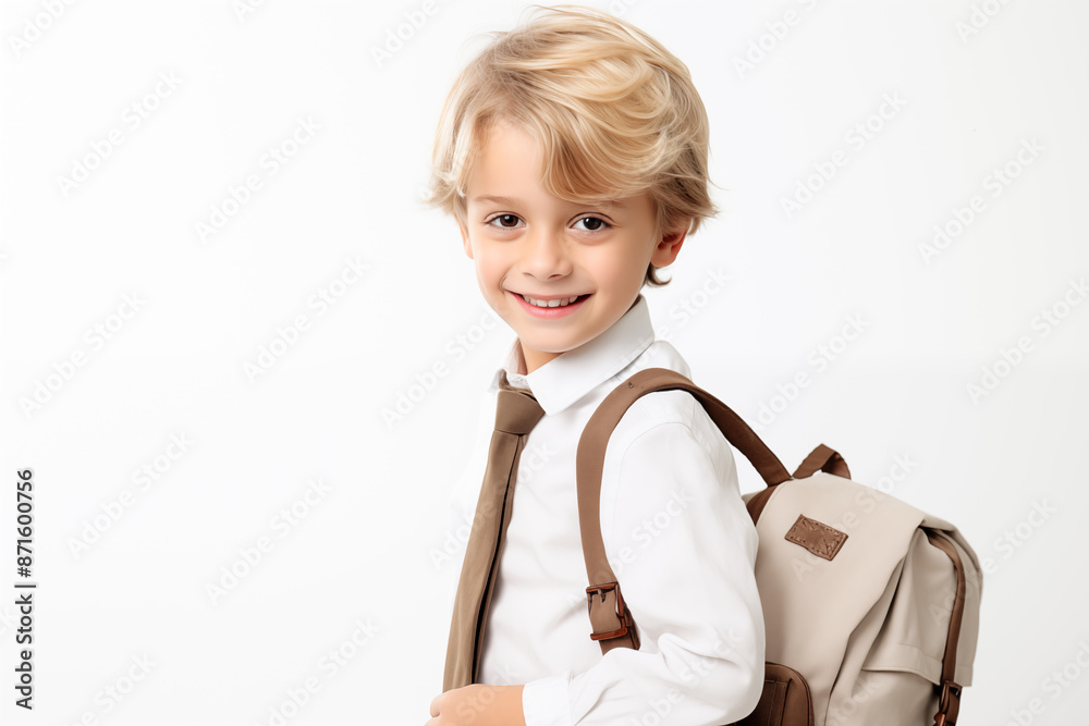Studio portrait of cute little school boy with school bag Studio portrait of cute little school boy with school bag