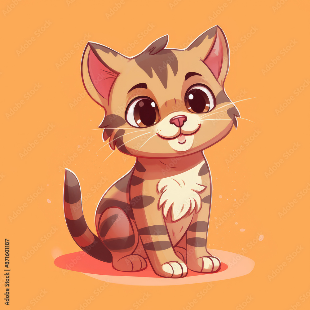 Cute Cartoon Tabby Cat Character on an Orange Background, Generative AI Cute Cartoon Tabby Cat Character on an Orange Background, Generative AI