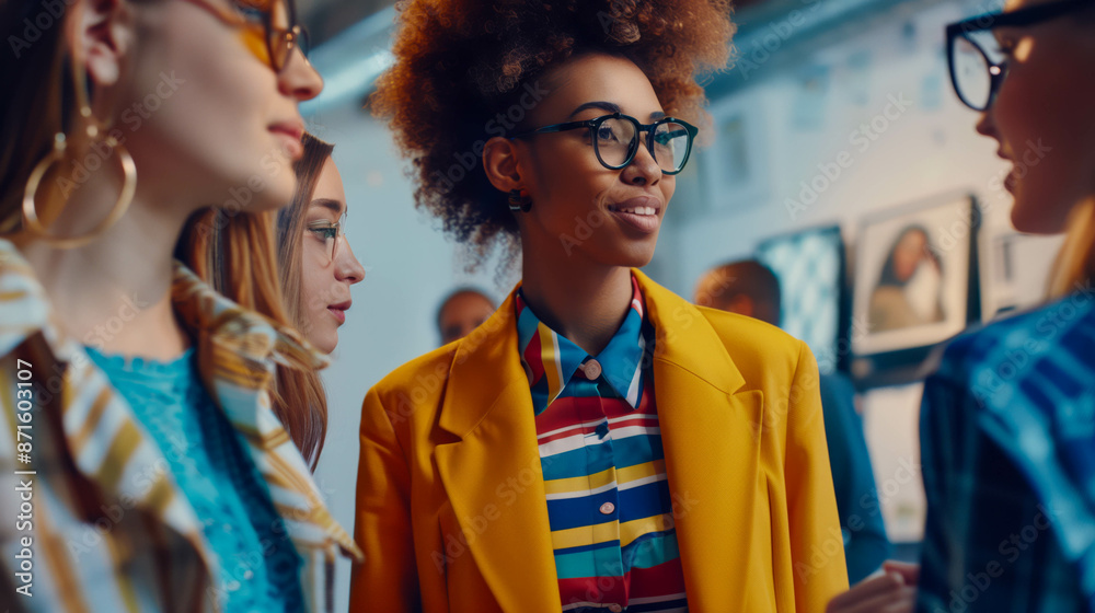 Obraz premium Stylish Young Professionals Socializing at an Art Gallery Event