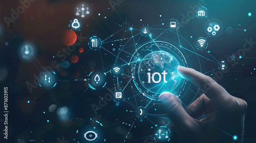 Internet of things (IOT) concept. IOT Internet of things Digital transformation Modern Technology on virtual screen. Abstract futuristic digital technology. Wireless network connection technology. 