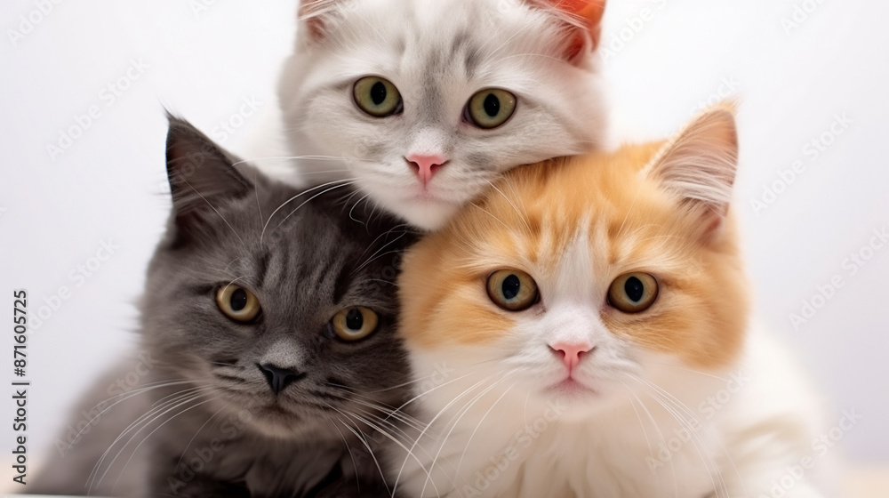 cat, Three cute cats stacked on top of each other cat, Three cute cats stacked on top of each other