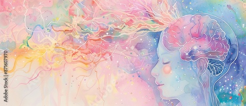 A scientist exploring neuroplasticity for learning, watercolor, soft hues, detailed