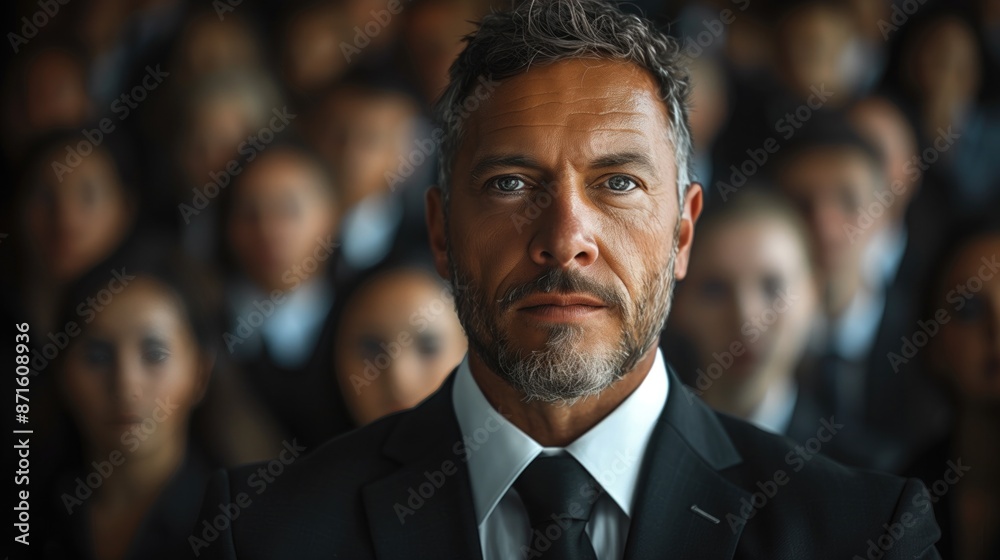 Fototapeta premium A businessman standing out from the crowd, symbolizing the unique value proposition that gives a company a competitive advantage in the marketplace