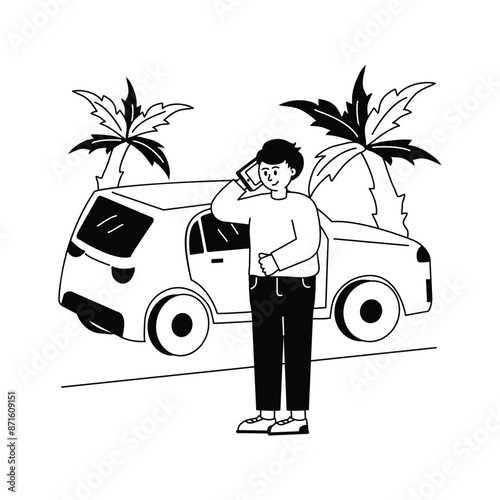 A man standing near car showing concept illustration of traveling