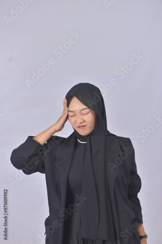 Asian Hijab Woman with Face Expressions and Gestures