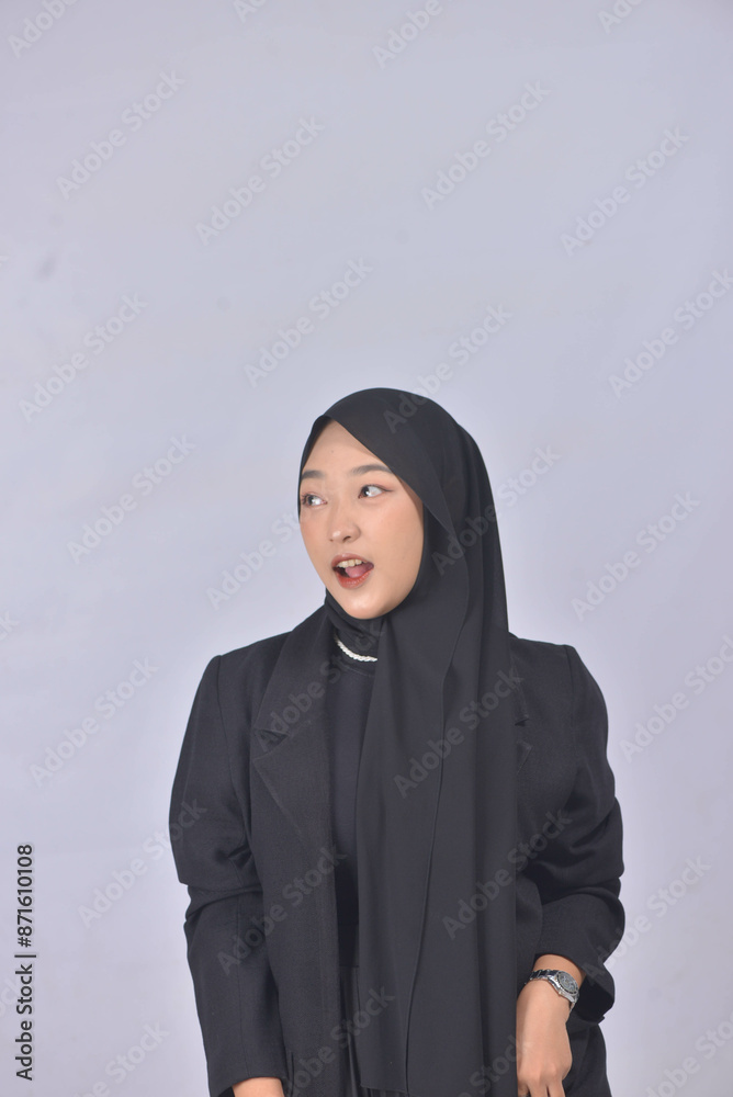 Asian Hijab Woman with Face Expressions and Gestures