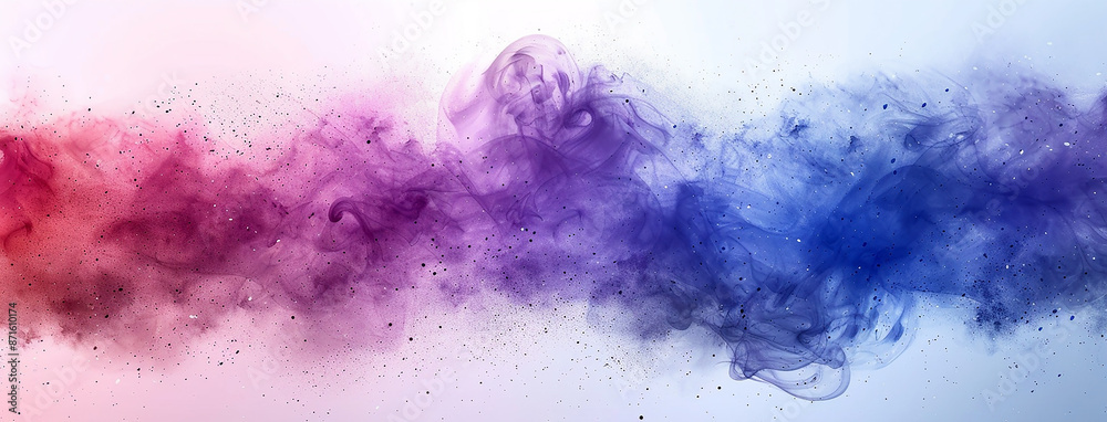 Obraz premium wide horizontal colorful smoke effect background banner with purple pink and and blue color mixed watercolour texture in white background