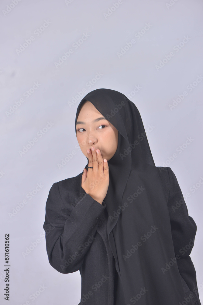 Asian Hijab Woman with Face Expressions and Gestures