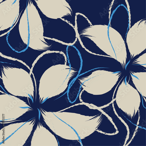 Clothes textile in tropical bicolor flower and leaves miniprint flowers geometric pattern design and  seamless hand drawing pattern style in vector