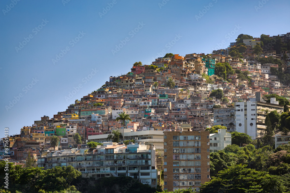 Obraz premium The largest favela in Brazil is located just outside Rio de Janeiro. The Rocinha favela