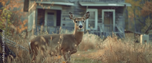 White-Tailed Deer Near Houses In The New York State Countryside,High Resolution, Ultra HD photo