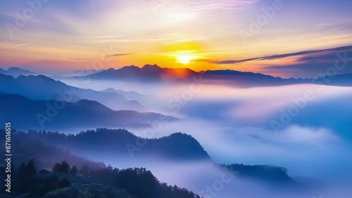 beautiful pink red sunset sunrise sky clouds over the mountains timelapse animation - 4k new stock video footage AI