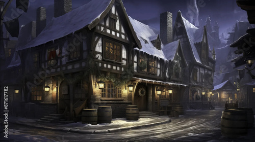 tavern, exterior, city, fantasy, illustration, seo Fantasy RPG character 