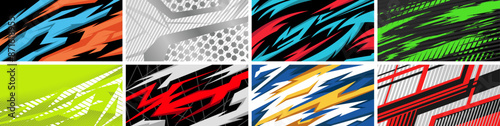 Side body graphic sticker set. Abstract racing design concept. Set of abstract backgrounds for sports theme. Grunge elements for sportswear design. Car decal wrap design for motorcycle, boat, truck, c