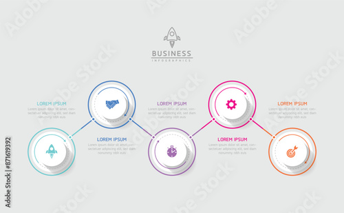 Vector infographic business presentation template with circular interconnection with 5 options.