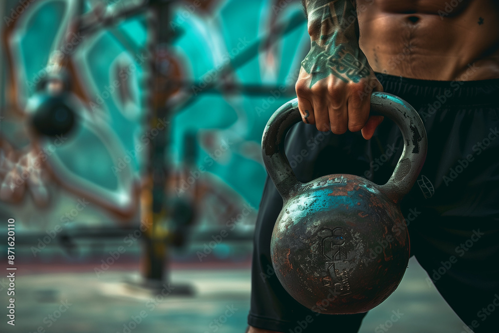 Fototapeta premium man performing kettlebell swings in the gym doing fitness
