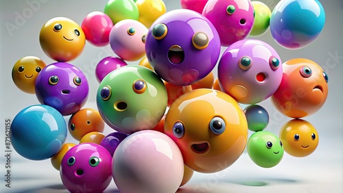 3D illustration of colorful emoji balloons floating in the air © dasha122007