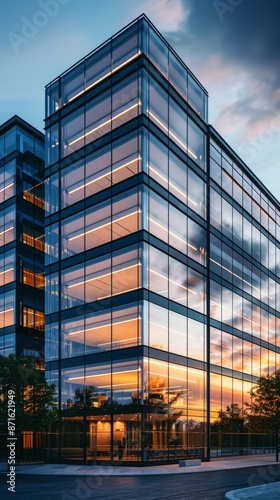 Modern Office Building Exterior Design with Glass Facade in High-Resolution AI-Generated Wallpaper, Showcasing the Architectural Brilliance and Contemporary Construction
