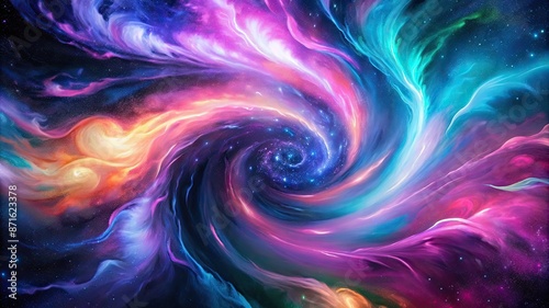 Abstract background with swirling galaxy patterns in vibrant neon colors