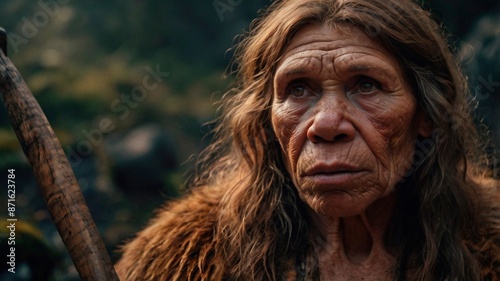 portrait of a Neanderthal woman, prehistoric woman	