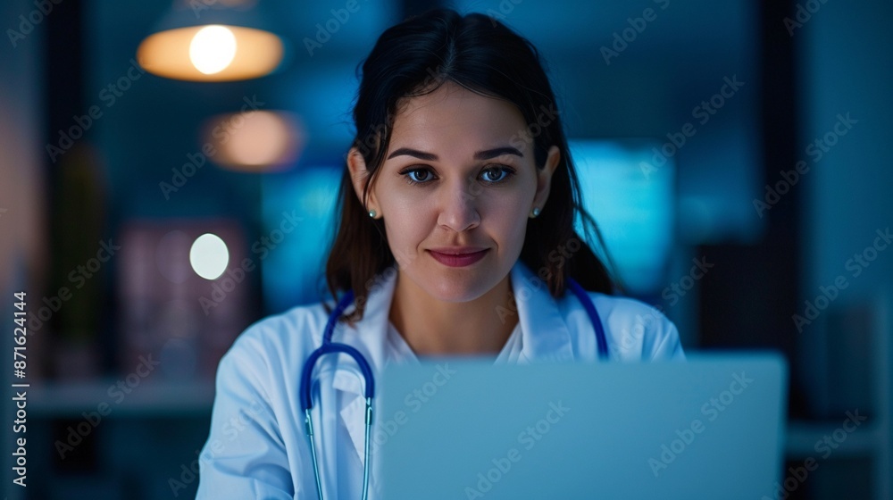 © ธนากร บัวพรหม - Pediatrician engaging with a child patient on a laptop screen, photorealistic, colorful setting © ธนากร บัวพรหม - Pediatrician engaging with a child patient on a laptop screen, photorealistic, colorful setting