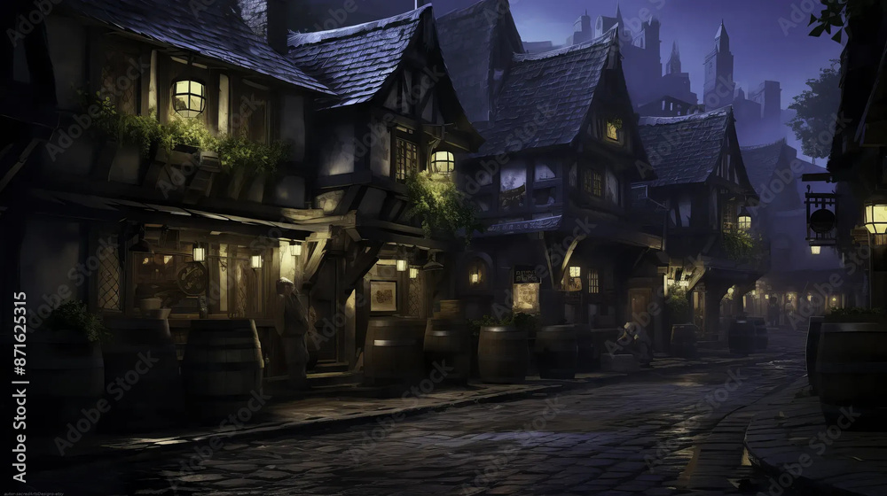 medieval, tavern, mysterious, atmosphere, lanterns, illuminated Fantasy RPG character medieval, tavern, mysterious, atmosphere, lanterns, illuminated Fantasy RPG character