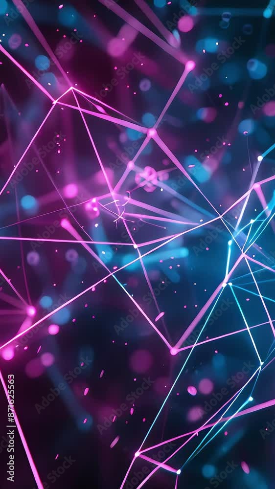 Abstract digital network visualizing data transfer with glowing cyan and magenta lines. Intricate web on deep black background symbolizing complexity and efficiency.

