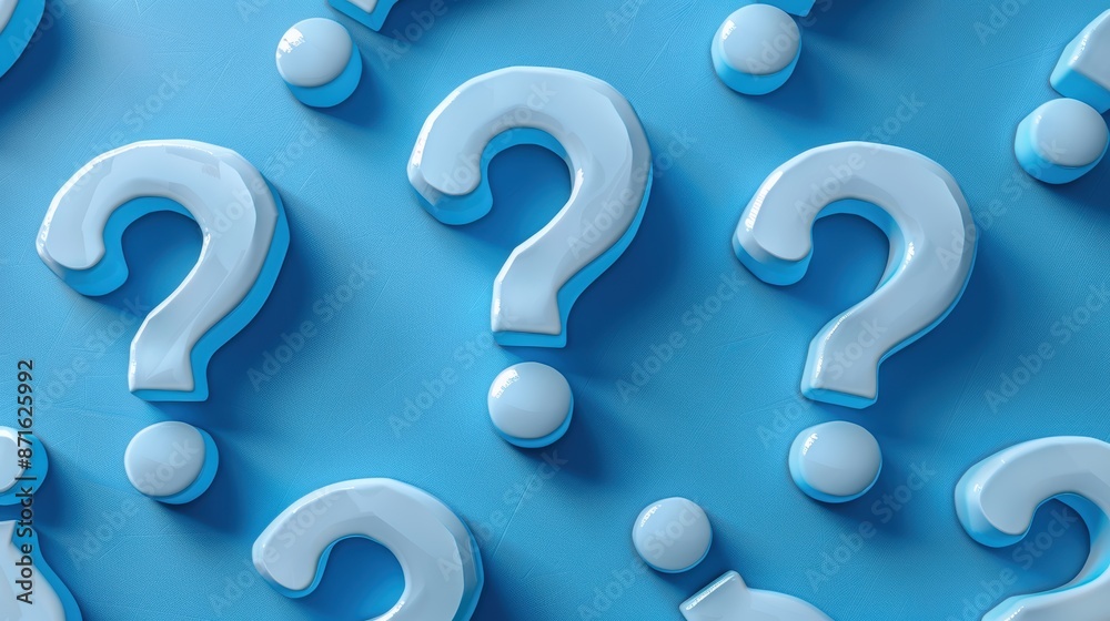 3D rendering of question marks on a blue background. 3D rendering of question marks on a blue background.