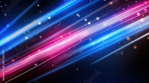 abstract background with pink blue glowing neon lines and bokeh lights