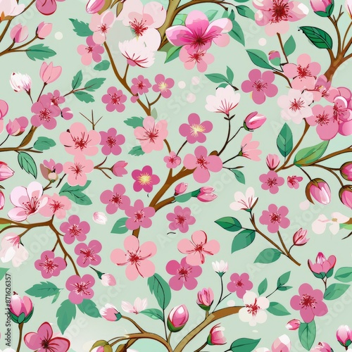seamless pattern of dainty cherry blossoms, Generative AI