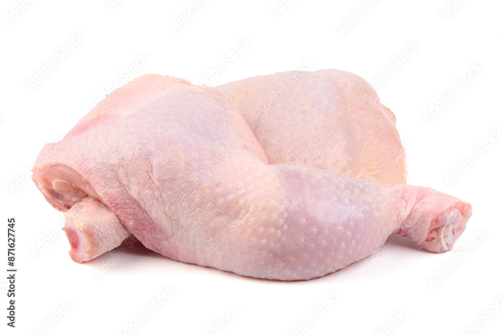 Raw chicken leg quarters, isolated on white background. High resolution image. Raw chicken leg quarters, isolated on white background. High resolution image.