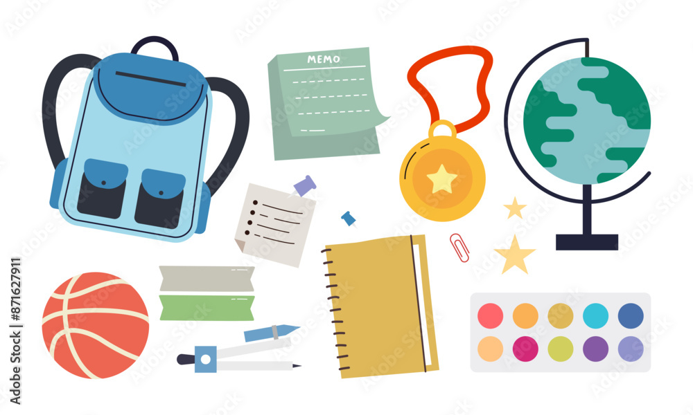 Different stationery for studying vector illustrations set Different stationery for studying vector illustrations set