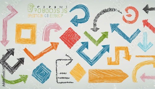 Sketch Design Elements: Grunge Arrows, Spirals, and Squares in Hand-Drawn Brush Vector"