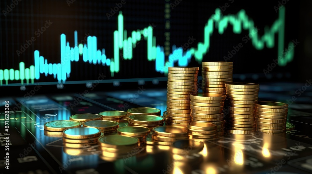 economy coin with money business graph finance chart diagram background economy coin with money business graph finance chart diagram background