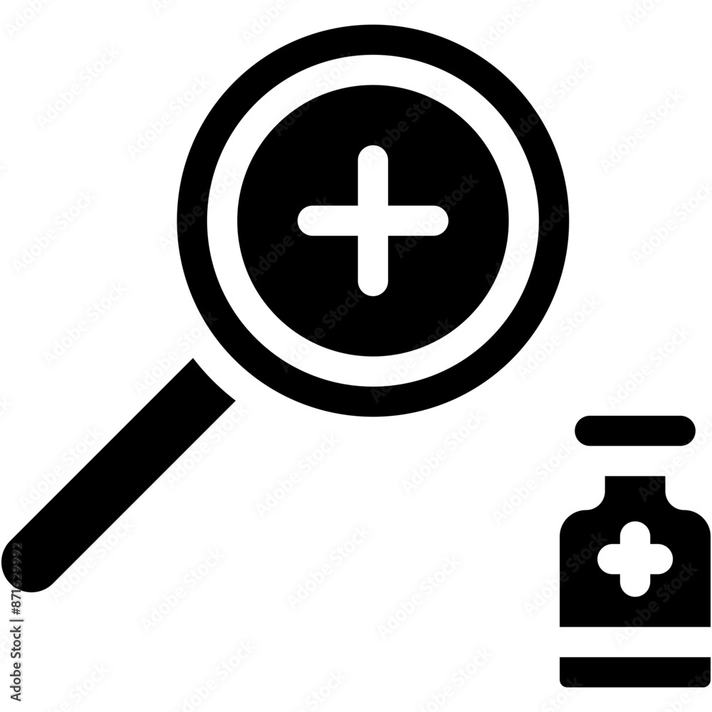 Fototapeta premium Research, Healthcare And Medical, Loupe, Pills, Drugs, Medicine Icon