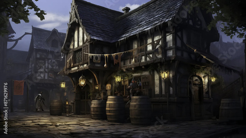fantasy, tavern, exterior, city, medieval, magical  Fantasy wallpaper, rpg  landscape © Fox