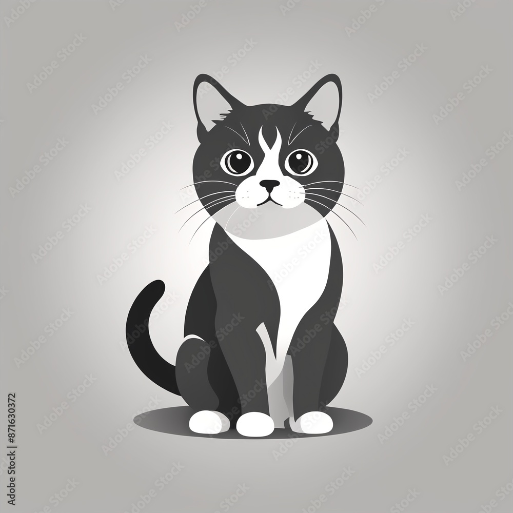 Fototapeta premium Monochrome Cat Icon in Vector Flat Design