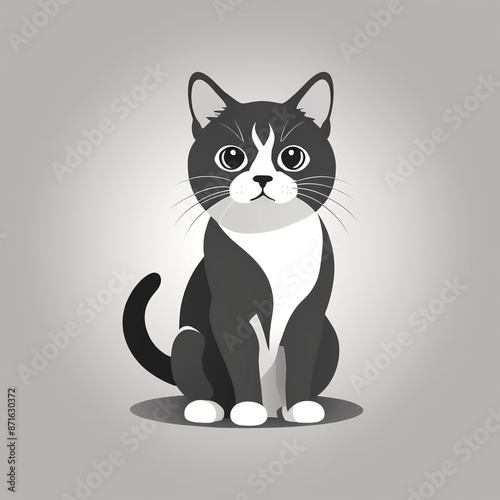 Monochrome Cat Icon in Vector Flat Design