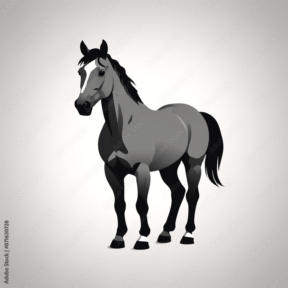 Fototapeta premium Monochrome Vector Icon of a Horse in Greyscale