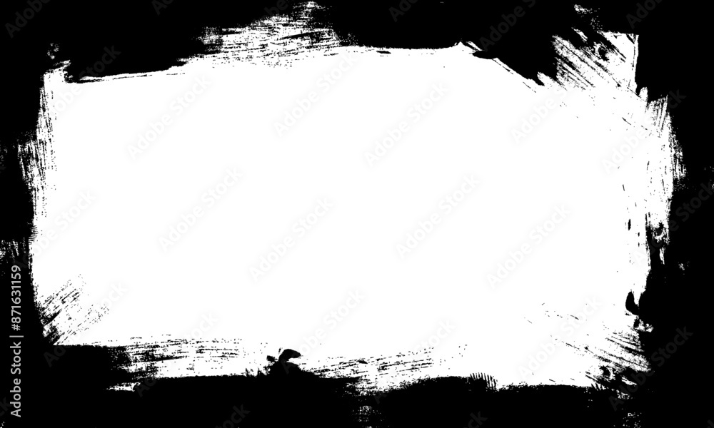 Naklejka premium black brush lines stroke frame border grunge artistic blank space background